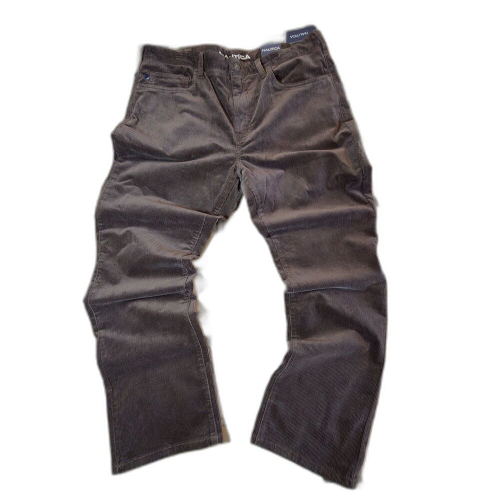 Nautica Men’s 36Wx30L Brown Corduroy Straight Fit Pants 5-Pocket Flat Front NWT
